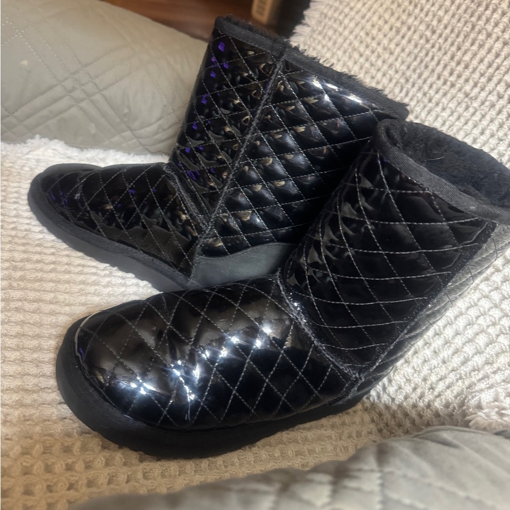 UGG Black Quilted Patent Short Boots